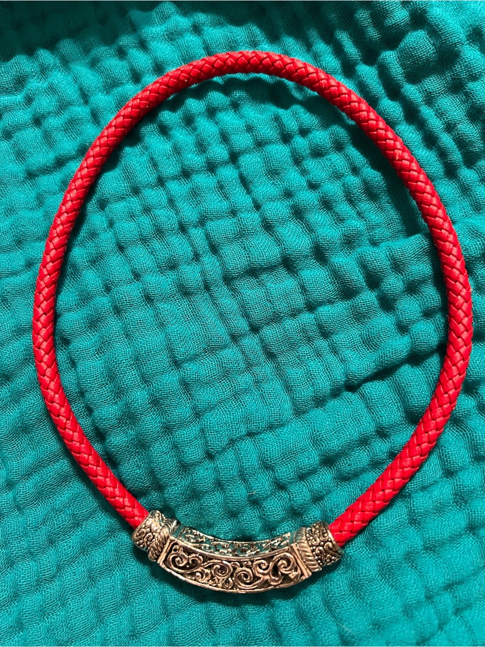 Red Braided Necklace with Ornate Gold Accent - Women's Jewelry magnetic clasp.
